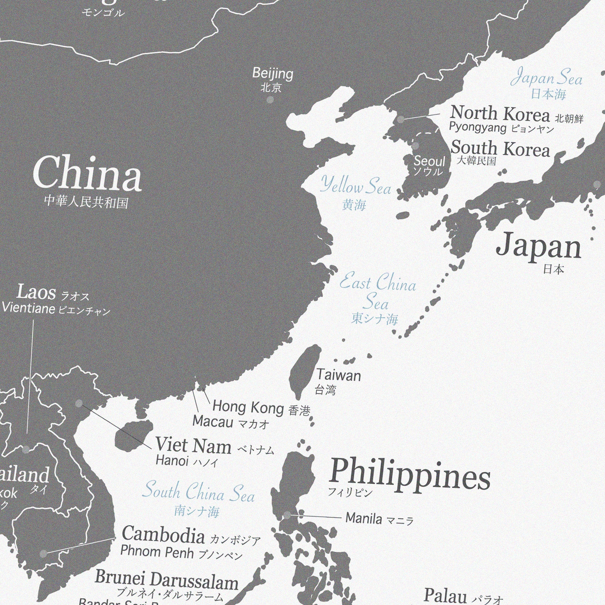 ミニマルマップ おしゃれ な 世界地図 ポスター / A1 / 白 × グレー